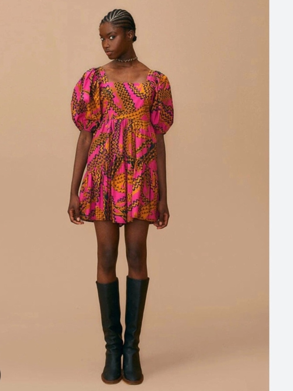 FARM Rio Croco in Fuchsia Pink and Mustard Brown Printed Mini Dress